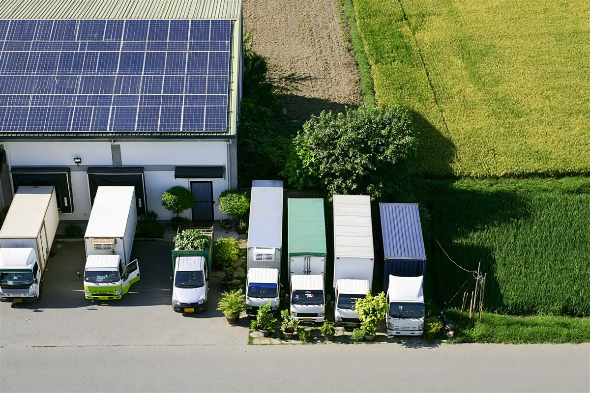 Aerial view of a distribution centre roof with solar panels in Tarlac